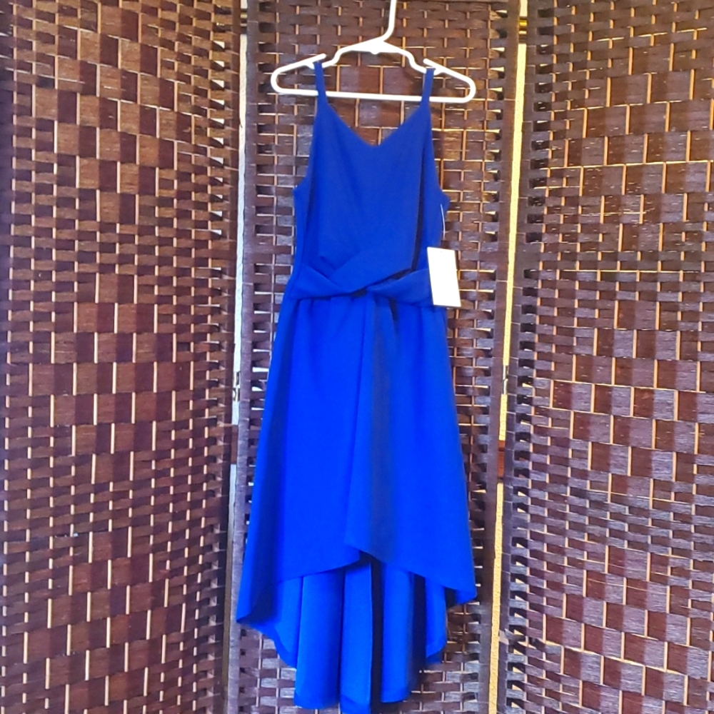 Girls spaghetti strap royal blue high low dress